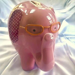 Pink Ceramic Elephant with Glasses Piggy Bank